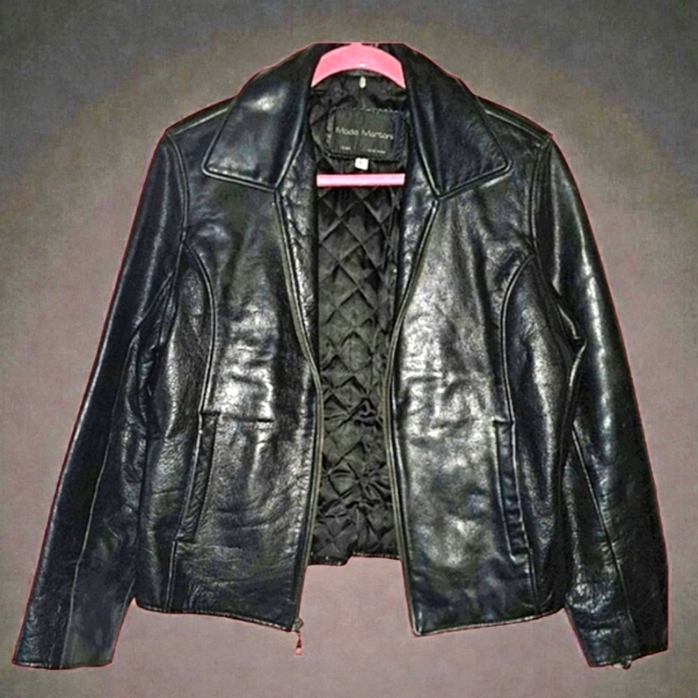 Moda Martani Heavy Black Leather Motorcycle Style Jacket Unisex Large-COOL 😎